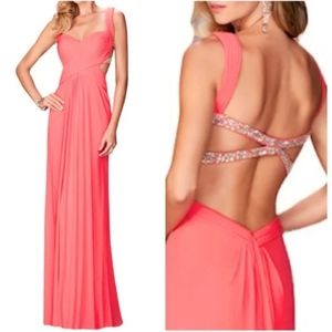 Long low back dress size 4 hot coral